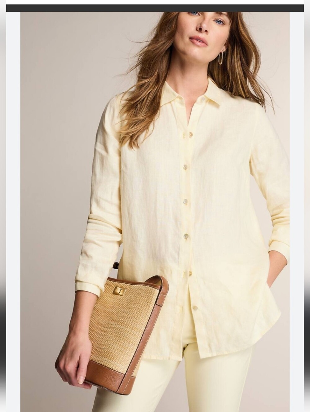 J. Jill Pale Lemon Linen Button-Up